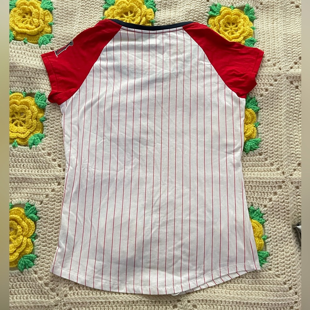 Women's Los Angeles Angels New Era Red Team Stripe T-Shirt. - Picture 3 of 9